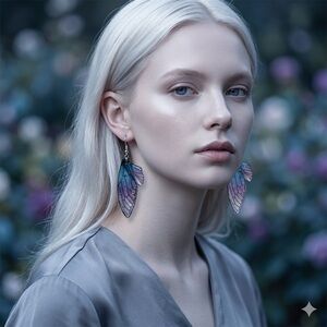 🩵💜 Handmade Resin Sterling Silver Gold Foil Butterfly Wing Earrings 🩵💜